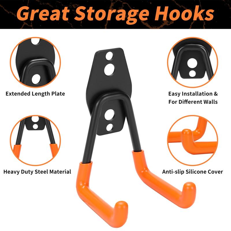 16 Pack Garage Hooks Heavy Duty Garage Organization for Tools Wall Mount Garage Storage Hooks with 2 Extension Cord Straps Shed Hooks