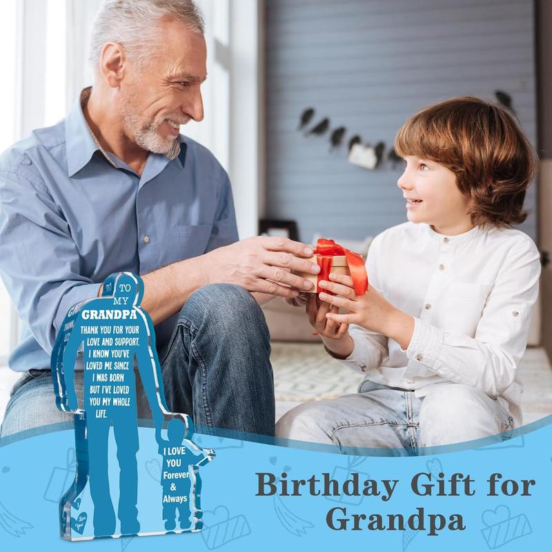 Grandpa Gift from Grandson, Granddaughter, Christmas Gifts for Granddad, Grandfather Birthday Gifts Idea from Grandson Best Grandpa Ever Gifts to My Grandpa Father's Day Gifts Acrylic Plaque Sign 5.1x3.2in