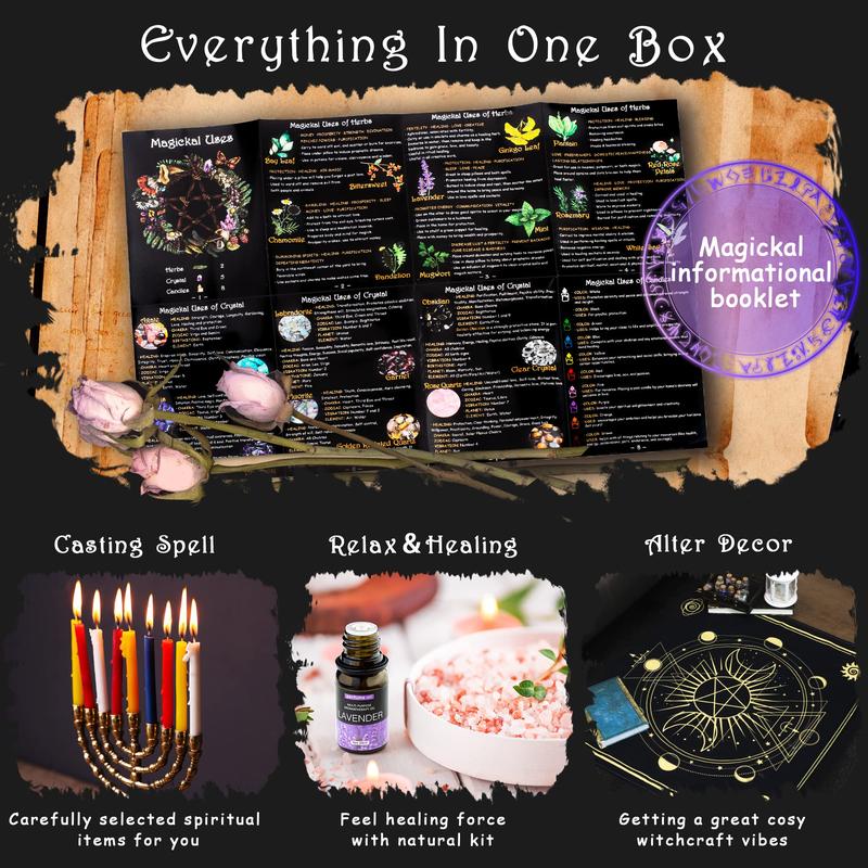 Witchcraft Supplies Witch Stuff Spell Kit 54 60 64PCS, Wiccan Supplies and Tools, Witchy Supplies Include Crystal Candle Amethyst Altar Bowl Witch Bell, Witch Gift Wiccan Starter Kit Altar Supplies Pagan Decor Christmas