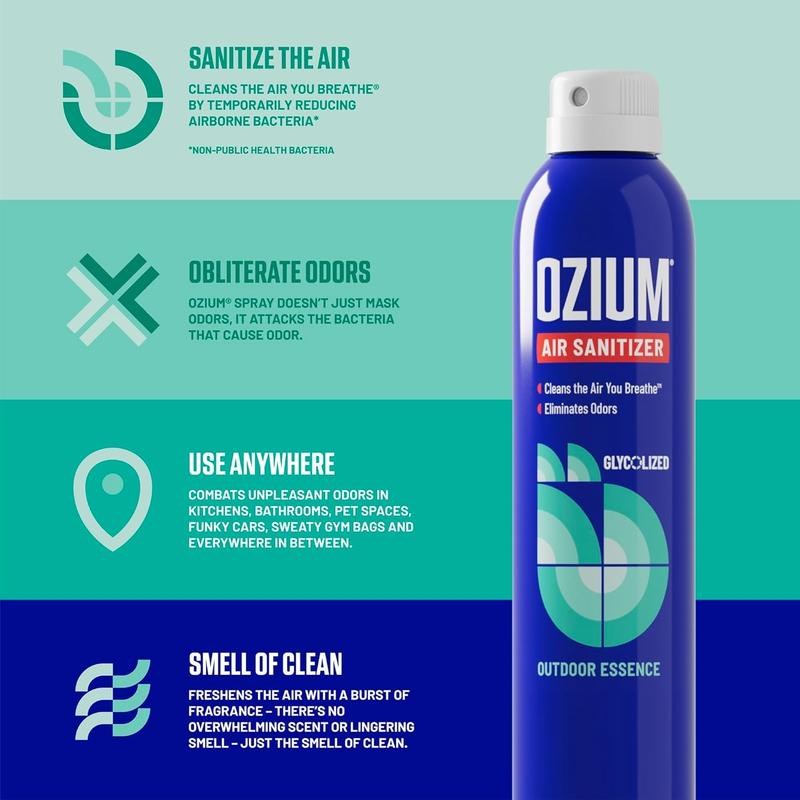 Ozium Spray 3.5 Oz. Air Sanitizer & Odor Eliminator for Homes, Cars, Offices and More, Outdoor Essence Scent, 2 Pack ozium spray