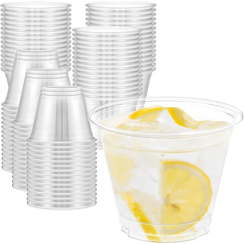 100 Pack 9 oz Clear Plastic Cups for Parties and Desserts - Sturdy & Food Safe Disposable Cups