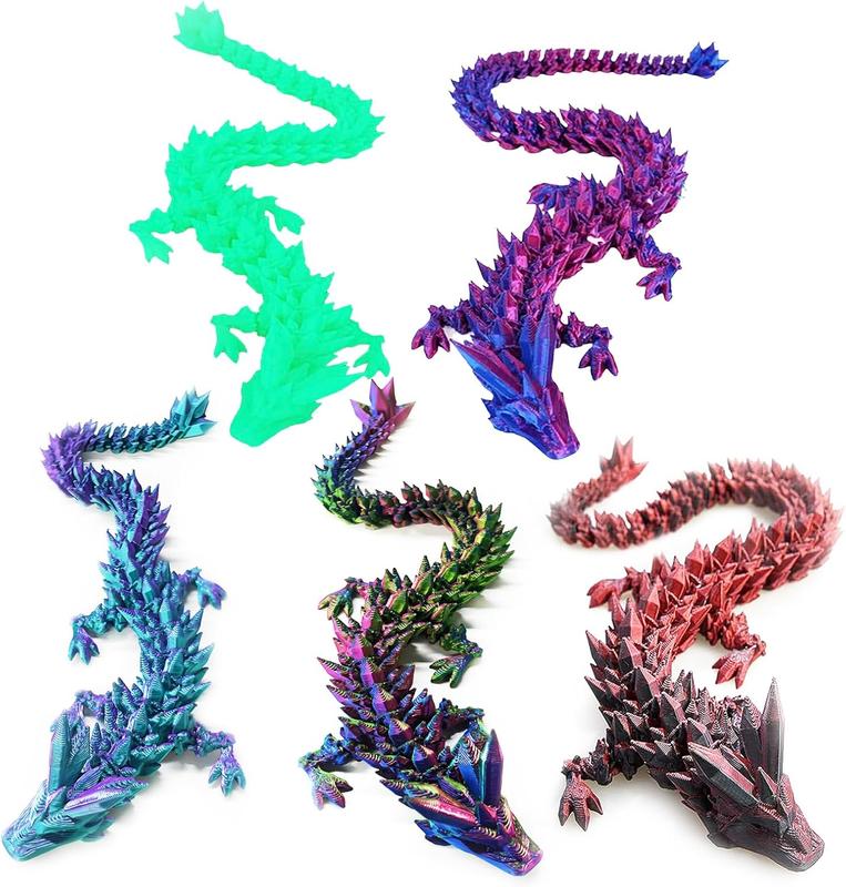 5 count 3D Printed Dragon Fidget Toy, Articulated Dragon, Crystal Dragon Toy, Full Articulated Dragon Crystal Dragon,Home Office Decor Executive Desk Toys