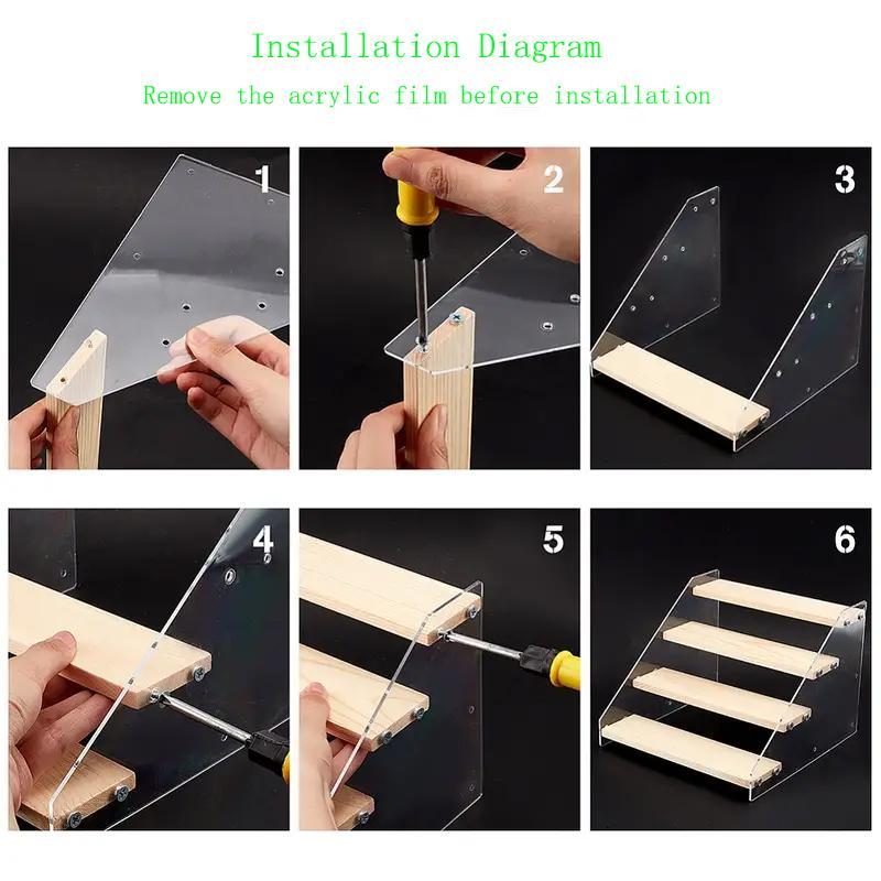 Acrylic Display Stand with Wooden Boards, 1 Count Multi-layer Wooden Display Rack, Desktop Display Stand for Jewelry, Bracelet, Earrings, Dolls