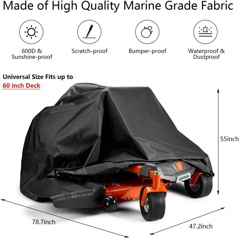 Zero-Turn Mower Cover, Universal Fit Heavy Duty 600D Polyester Oxford, Weatherpoof UV Protection with Windproof Buckle, Drawstring & Cover Storage Bag, Tractor Cover Up to 60