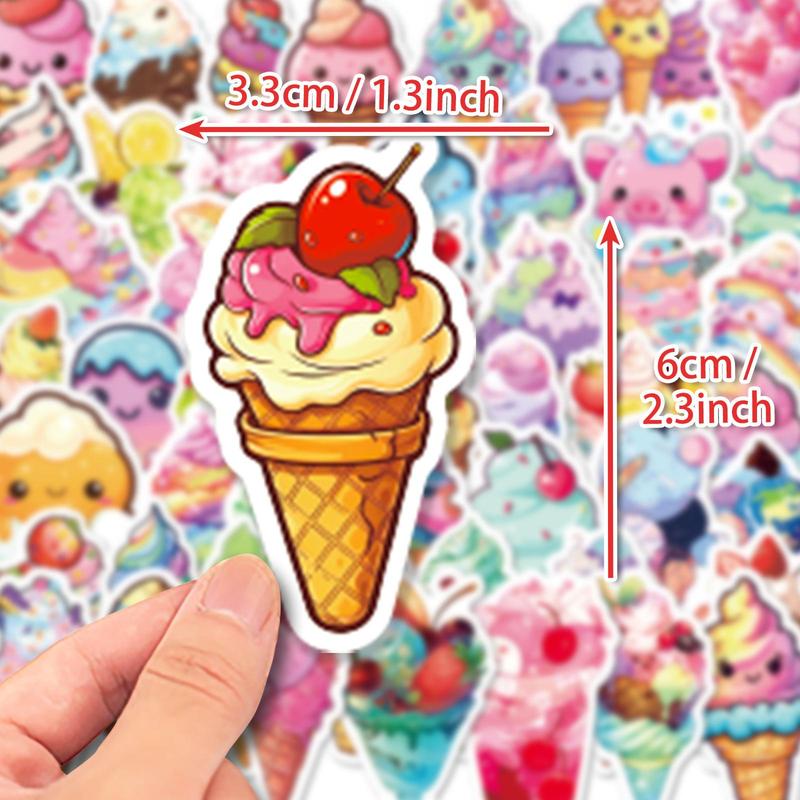 50pcs Cartoon Ice Cream Series Graffiti Sticker, Waterproof Cartoon Sticker, Decoration Sticker For Phone Case, Computer, Guitar, Bag, Water Cup, Scrapbook