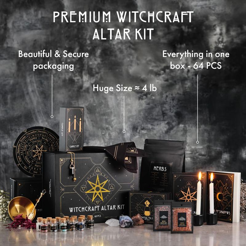 Witchcraft Supplies Witch Stuff Spell Kit 54 60 64PCS, Wiccan Supplies and Tools, Witchy Supplies Include Crystal Candle Amethyst Altar Bowl Witch Bell, Witch Gift Wiccan Starter Kit Altar Supplies Pagan Decor Christmas