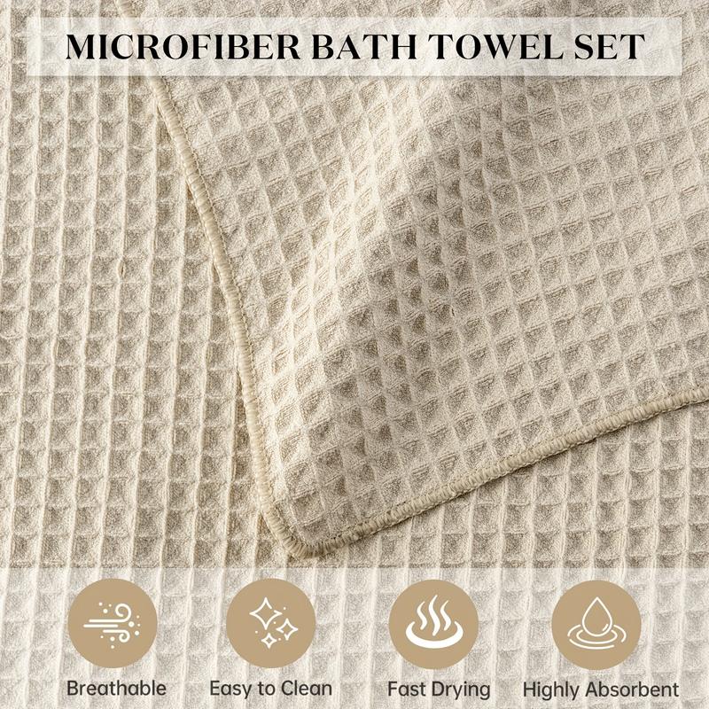 Bath Towel Set Pack of 12 Washcloths Highly Absorbent Microfiber Oversize Quick Dry Lint Free Hand Bath Towels Lightweight Beach Waffle Towels Set for Family