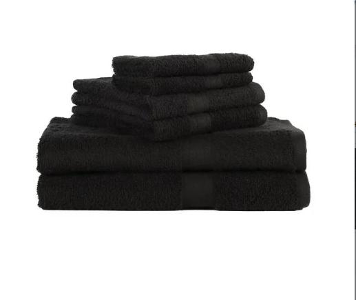 Solid 6-Piece Adult Bath Towel Set, Rich Black Cotton Hand Stripe