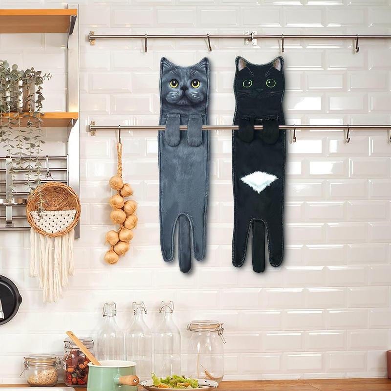 Funny Cat Hand Towel for Kitchen and Bathroom,Decorative Hanging Cat Towels for Cat Lovers,Christmas Cat Gifts for Women(Black Cat) Hangable