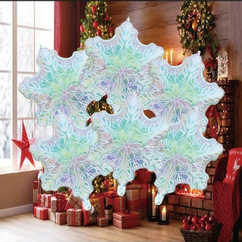 Snowflake Shaped Balloon, 4 Counts set Aluminum Film Inflatable Christmas Themed Balloon, Suitable for Winter Home and Courtyard Decoration Props