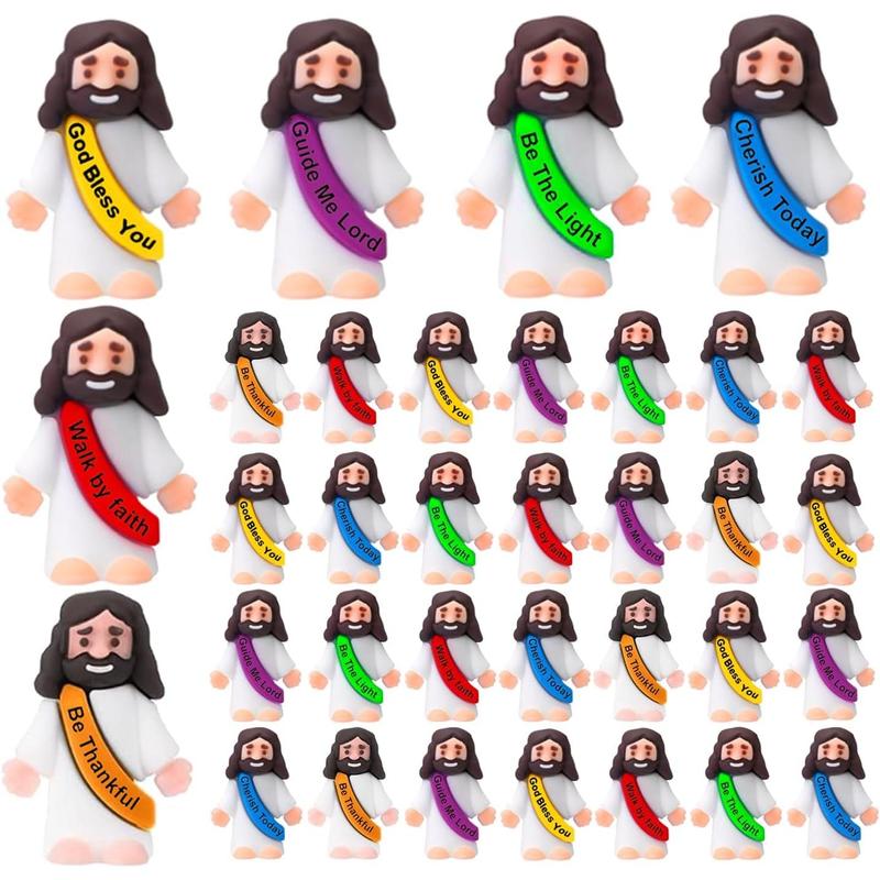 24 Pcs Jesus Toys Original Design Mini Rubber Little Jesus Figurine to Hide and Seek Religious Party Favors Sunday School Craft Baptism Gifts for Kids Boys Girls Christmas Stocking Stuffers