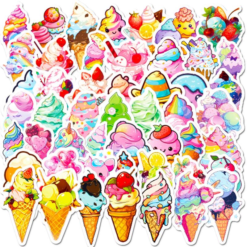 50pcs Cartoon Ice Cream Series Graffiti Sticker, Waterproof Cartoon Sticker, Decoration Sticker For Phone Case, Computer, Guitar, Bag, Water Cup, Scrapbook