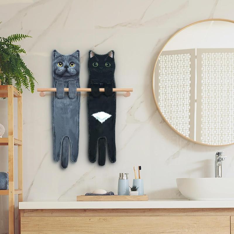 Funny Cat Hand Towel for Kitchen and Bathroom,Decorative Hanging Cat Towels for Cat Lovers,Christmas Cat Gifts for Women(Black Cat) Hangable