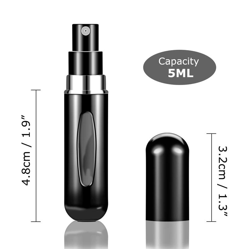 2 black refillable perfume atomizer bottles. Mini, 5ml 0.2oz. Portable for travel & outings.