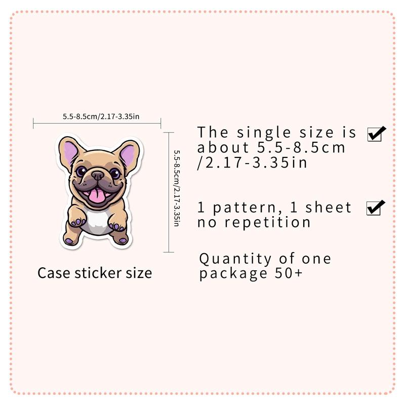 Cartoon French Dog Pattern Sticker, 50pcs Waterproof Self Adhesive Decor Paper, Decor Sticker for Gift Greeting Card Water Bottle Laptop Phone