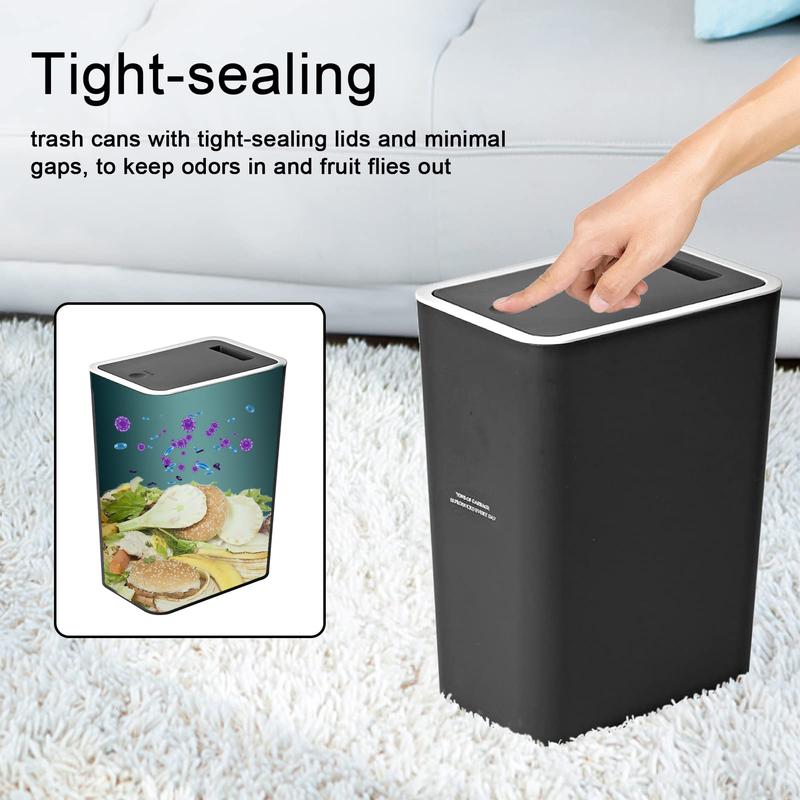 Trash Can with Lid, 2 Pack 4 Gallons 15 Liters Garbage Can with Press Top, Small Trash Can Dog Proof, Plastic Trash Bin, Waste Basket for Bathroom|Kitchen|Bedroom|Office (2, Black)