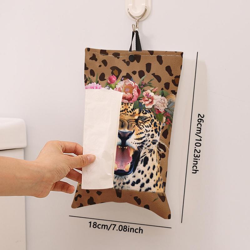 Leopard & Flower Print Toilet Paper Bag, Creative Toilet Paper Holder, Lovely Toilet Paper Bag, Home Decoration, Bathroom Accessories