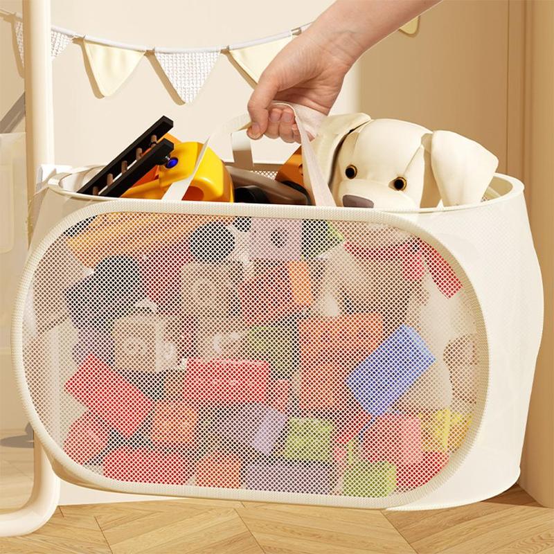 Portable Mesh Storage Basket with Handle, Large Capacity Toy Storage Basket, Household Storage Basket for Living Room Bedroom