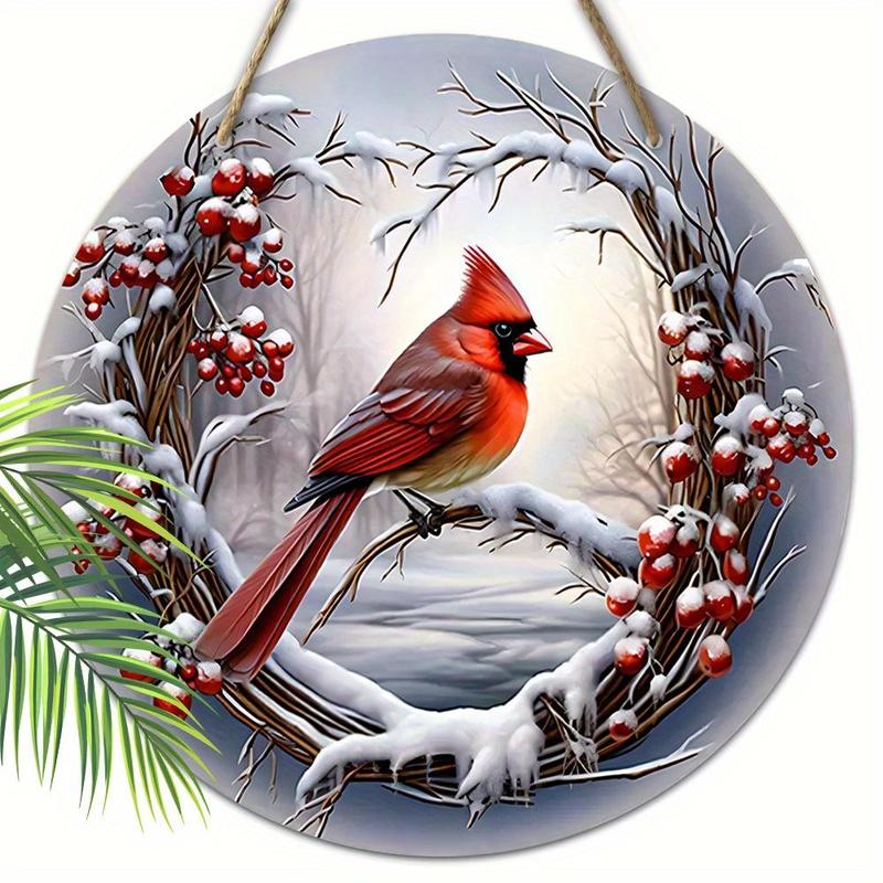 Cardinal & Branch Pattern Hanging Decor Sign, 1 Count Wooden Front Door Hanging Ornament, Hanging Decor for Home Living Room Bedroom Church