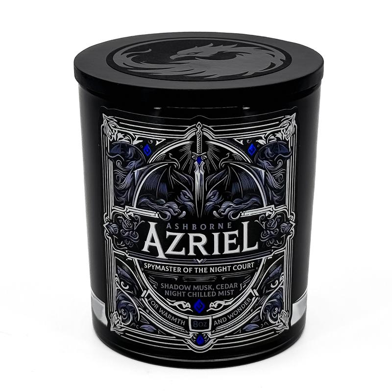 Azriel - ACOTAR inspired 8oz Scented Candle - Shadow Musk, Cedar, Night-Chilled Mist - Natural Coconut Wax - 35 h Burn Time - Premium Foil Label