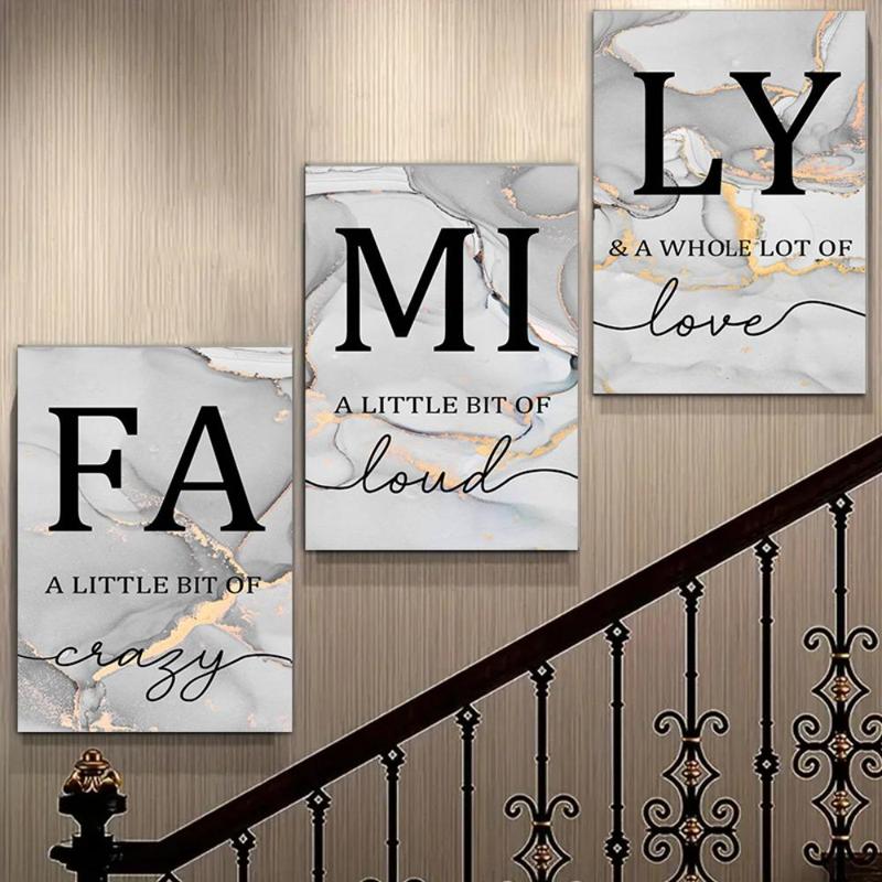 Family Letter Pattern Canvas Painting without Frame, 3 Counts Modern Wall Art Poster, Wall Decor for Home Living Room Bedroom