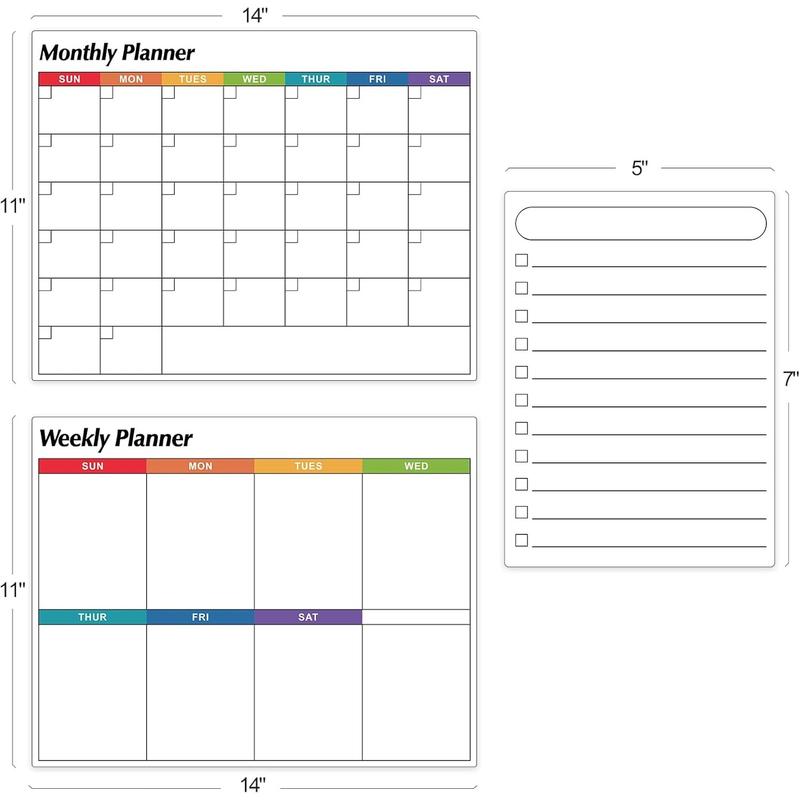 Dry Erase Magnetic Calendar for Refrigerator, 3 Pack- Monthly & Weekly & Daily Planner Magnet Whiteboard for Fridge Wall Door - Shopping, Meal Menu, To Do List, Family Schedule Planning Board, 14