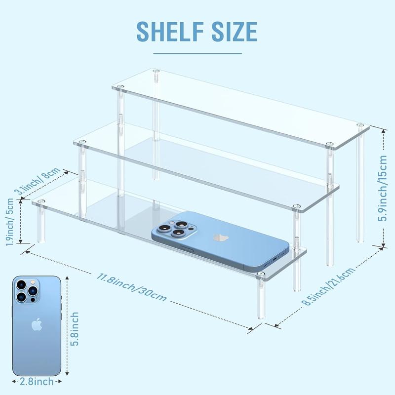 Acrylic Display Risers, 3 Tier Perfume Organizer Stand, Clear Cupcake Stand Holder, Large Shelf Risers for Figures, Dessert Shelves for Party, Riser Stand for Decoration and Organizer Racks