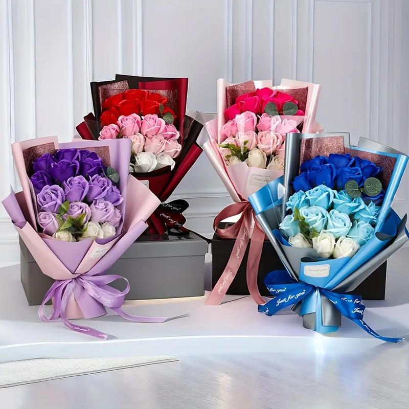 Creative Artificial Flower Bouquet with Gift Box Decorative Anniversary Wedding Romantic Decorations