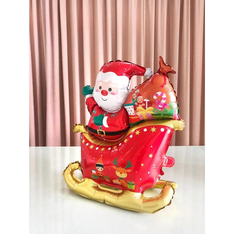 1pc Extra Large 23-Inch Standing Santa Claus & Sleigh Shape Foil Balloon, Christmas