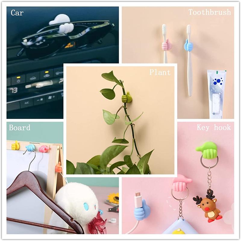 Random Colors 20pcs pack Creative Self Adhesive Thumb Hook Silicone Thumbs Up Wall Hook for Cable Clip Key Wall Decoration Hook Home Office Wall Storage Organiser Earphone