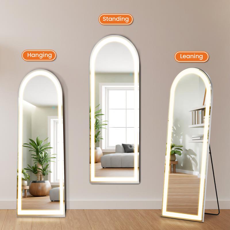 63X20 Inch LED Arched Full Length Mirror with Lights, Black Frame Lighted Floor Mirror, Dimmable & 3 Color Modes LED Full Body Dressing Standing Mirror, Wall Mounted Long Mirror