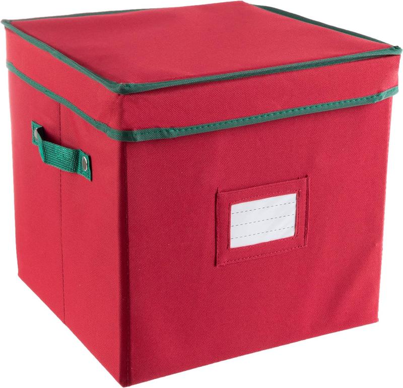 Christmas Box with Adjustable Dividers and Lid Ornaments Storage, Red