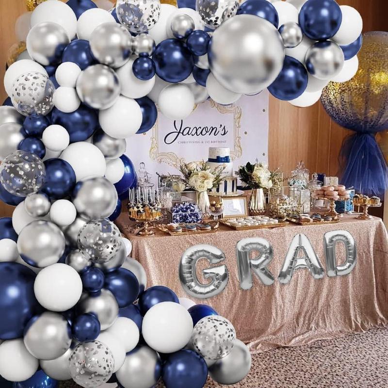 143 count Navy Blue Silver Balloon Garland Kit, Blue Silver White Confetti Balloons for Graduation Birthday Party  Shower