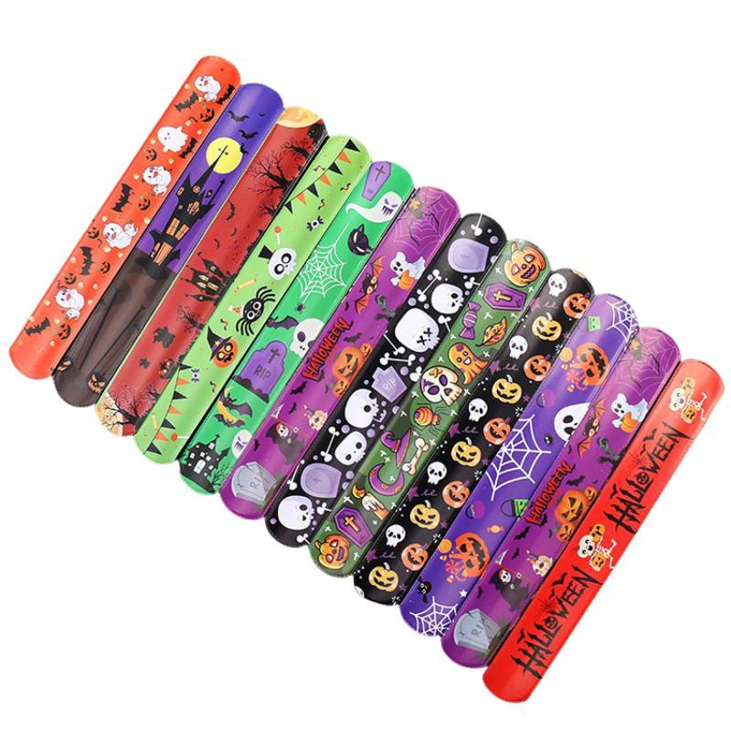 Christmas Random Color Holiday Themed Slap Bracelet, 12pcs set Cute Cartoon Pattern Slap Bracelet, Party Gift for Kids, Gift Bag Filler