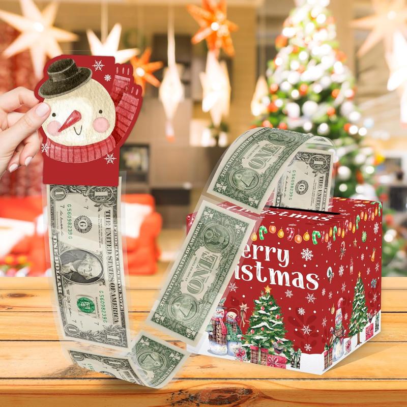 Christmas Party Gifts, Christmas Money Box for Cash Pull, Christmas Money Pull Box with Snowman Card and Transparent Bags