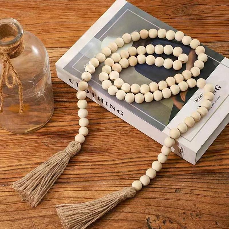 Wooden Bead Tassel Decor, 1 Count Boho Style Hanging Decor, Home Decor for Living Room, Bedroom, Office, Party, Wedding