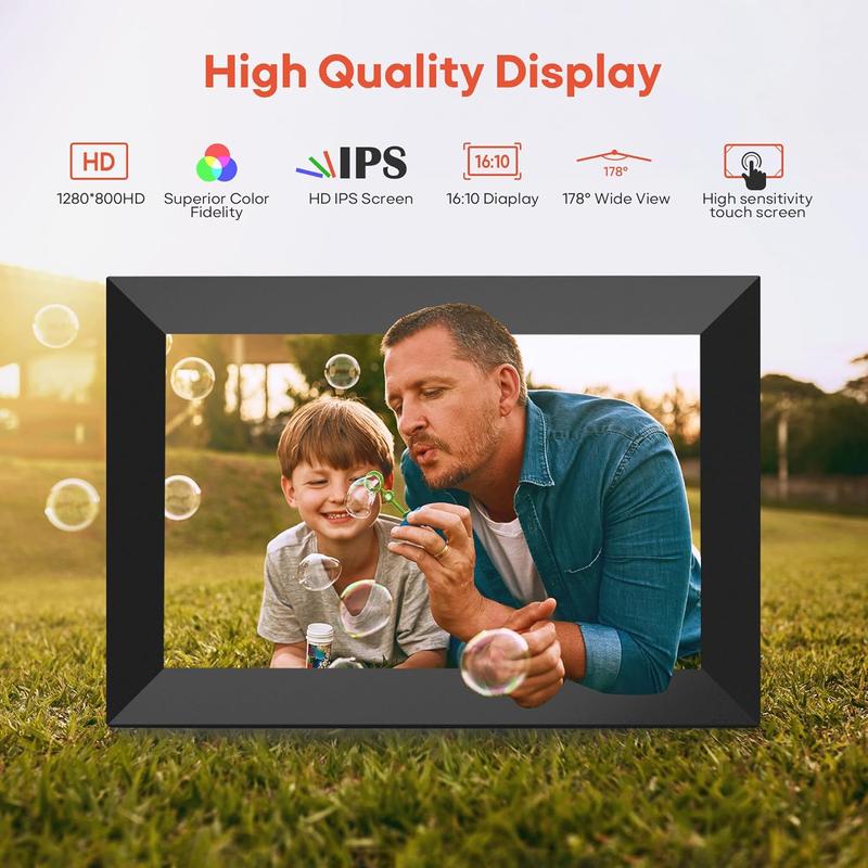 Frameo 10.1 Inch WiFi Digital Picture Frame, 1280x800 HD IPS Touch Screen Photo Frame Electronic, 32GB Memory, Auto-Rotate, Wall Mountable, Share Photos Videos Instantly via Frameo App from Anywhere