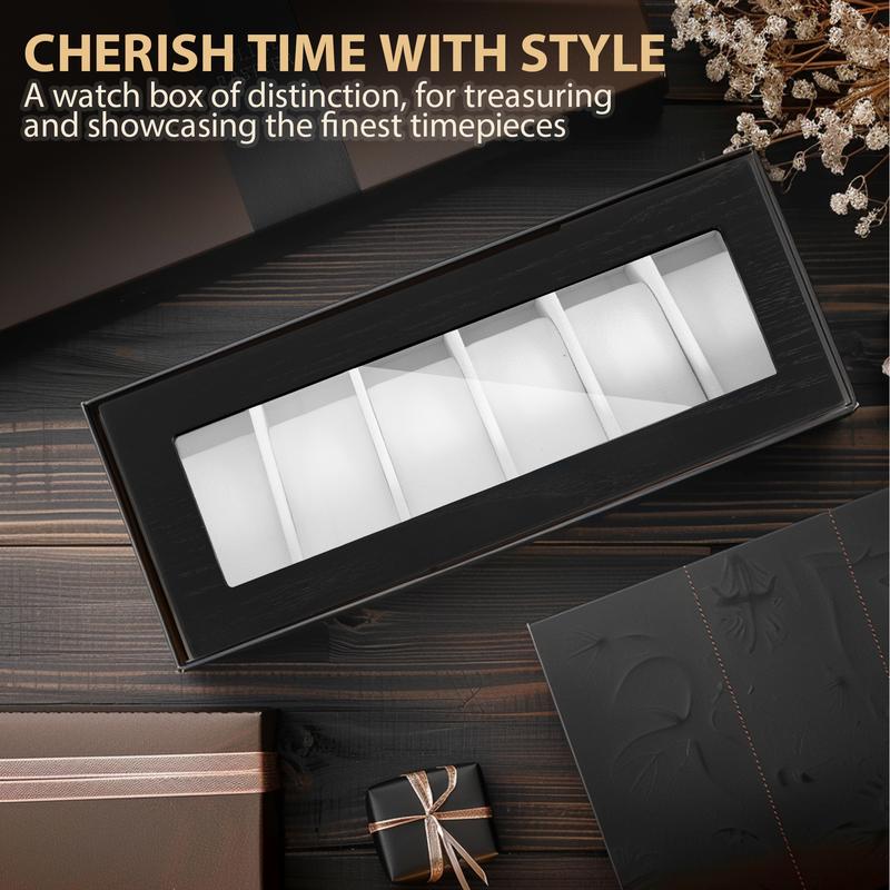 Watch Storage Box - Can Hold 6 Watches; Made of solid wood with HD tempered glass cover, unisex watch storage box; Storage box wooden