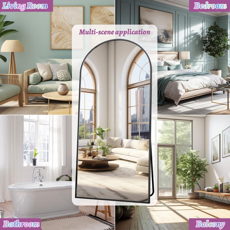 Ladynow Full Length Mirror, Oversized Arched Floor Mirror Freestanding, Full Body Mirror Floor Standing Mirror with Stand for Bedroom, Hanging Mounted Mirror for Living Room Cloakroom