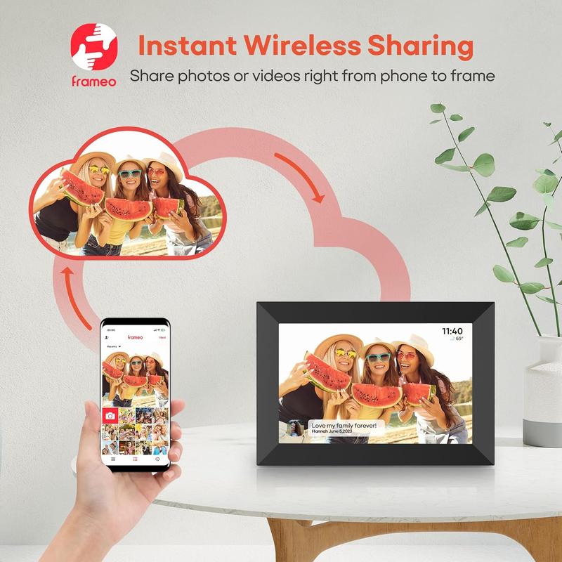 Frameo 10.1 Inch WiFi Digital Picture Frame, 1280x800 HD IPS Touch Screen Photo Frame Electronic, 32GB Memory, Auto-Rotate, Wall Mountable, Share Photos Videos Instantly via Frameo App from Anywhere