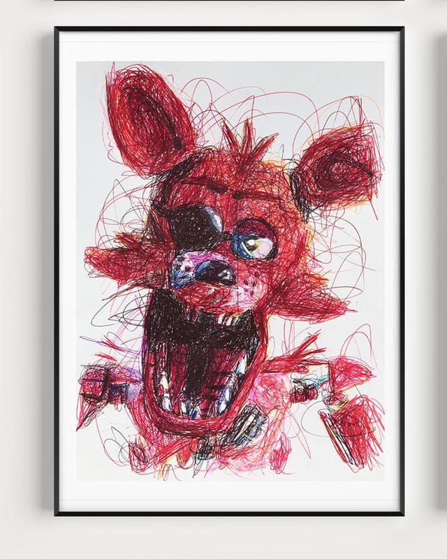 Five Nights at Freddy's Ballpoint Pen Print Set, Video Game Art, FNAF Art Posters, Freddy Wall Art Print Poster, Horror Art Decor, Kids Room Living Room, Bedroom, Office Wall Art Print Poster Decor - No Frame