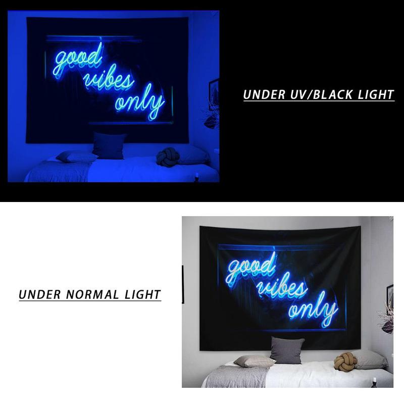 Letter Landscape Pattern Fluorescent Tapestry with Installing Accessories, 1 Count Wall Hanging Black Light Tapestry for Home Living Room Bedroom Decoration, Summer Essentials