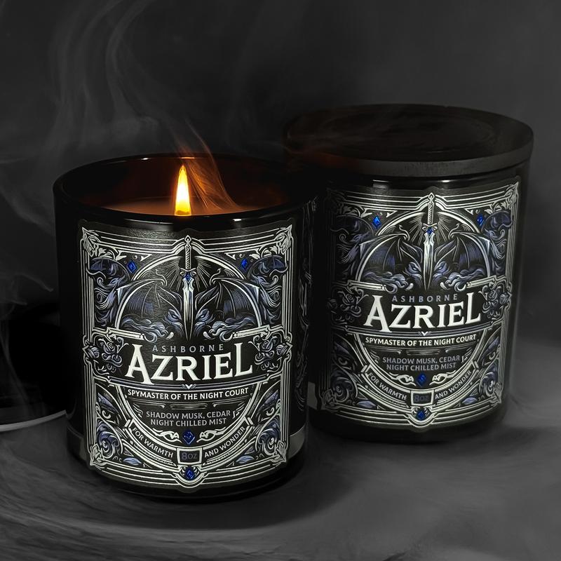 Azriel - ACOTAR inspired 8oz Scented Candle - Shadow Musk, Cedar, Night-Chilled Mist - Natural Coconut Wax - 35 h Burn Time - Premium Foil Label