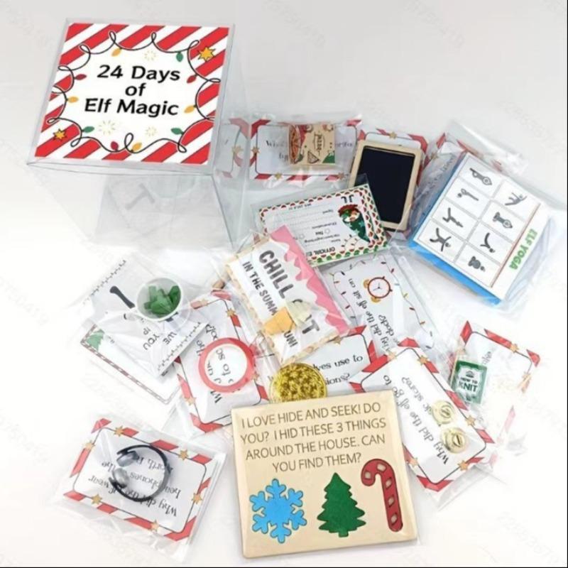 24 Days Elf Magic Themed Gift Set, 1 Set Christmas Countdown Calendar Gift Set, Holiday Hide and Seek Game Props, Party Gift Supplies