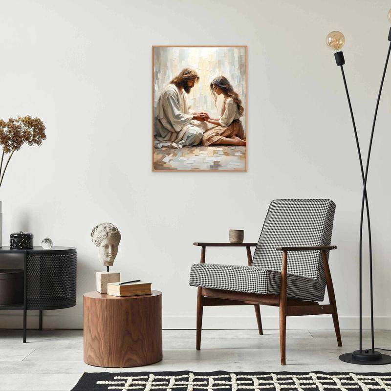 Modern Christian Art, Jesus and Her, Jesus Portrait, Bible Wall Art, Printable Art, Jesus and Woman Holding Hands Unframed