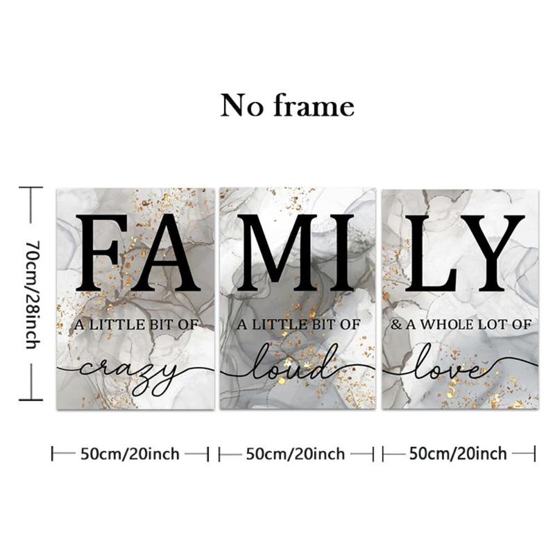 Family Letter Pattern Canvas Painting without Frame, 3 Counts Modern Wall Art Poster, Wall Decor for Home Living Room Bedroom