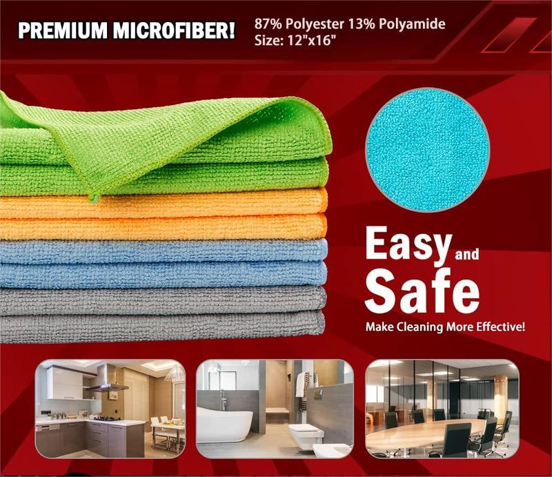 Microfiber Cleaning Cloth for Car-24PK, Premium Car Microfiber Towels, Soft & Absorbent Cleaning Cloth, Wash Cloth for House, Kitchen, Car (12in.x16in)