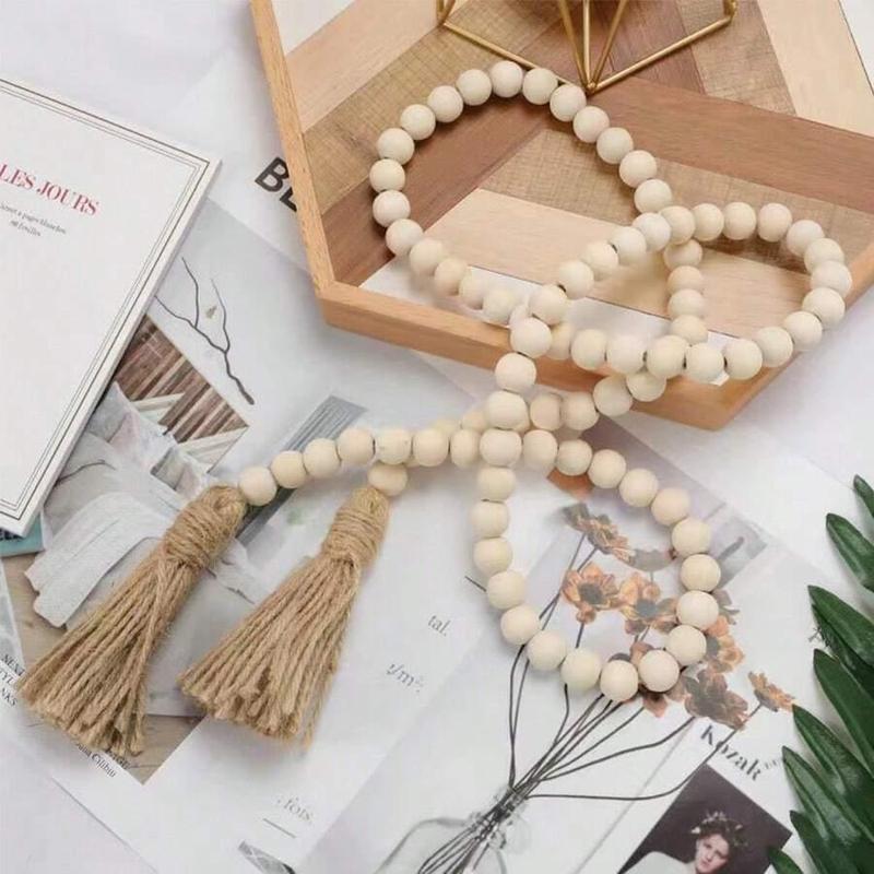 Wooden Bead Tassel Decor, 1 Count Boho Style Hanging Decor, Home Decor for Living Room, Bedroom, Office, Party, Wedding