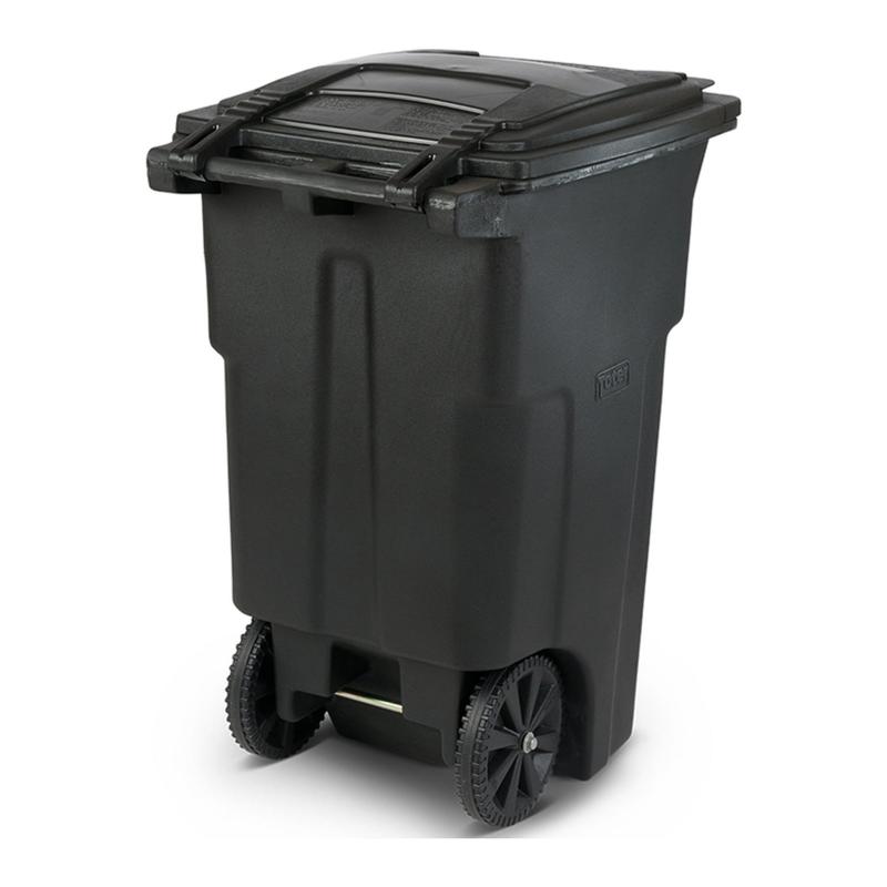 Toter 64 gallon black garbage can with wheels and lid