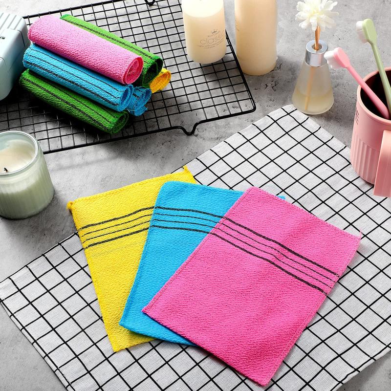 12 Pieces Korean Exfoliating Mitt Exfoliating Cloth Towel Korean Style Body Scrub Korean Style Scrubbing Cloth Bath Body Exfoliating Scrub Towel(Yellow, Green, Blue, Pink, Small)